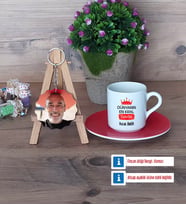 Dayıya Hediye Türk Kahvesi Fincanı Ahşap Altlıklı ve Fotoğraflı Ahşap Anahtarlık HediyeDayıya Doğum Günü Hediyesi (Model 3)