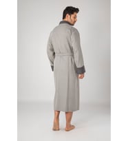 Füme Kareli Pike Bambo Cotton Erkek Sabahlık Bornoz (Gri)