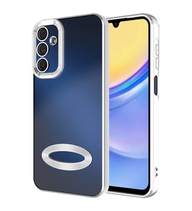 Samsung Galaxy A25 Kılıf Logo Yeri Açık Kamera Lens Önü Korumalı Renkli Kenarlı Şeffaf Silikon (Gümüş)