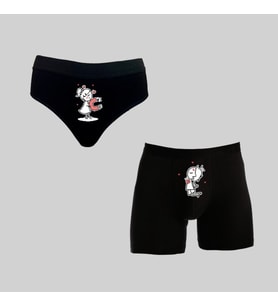 Kutulu Sevgili Mıknatıs Tasarımlı Kadın Külot ve Erkek Boxer İkili Set (Siyah)