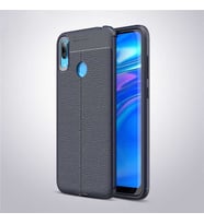 Huawei Y7 Prime 2019 Kılıf Deri Tarzı Niss Silikon Case (Lacivert)