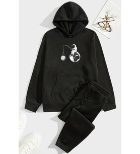 Unisex Uzay Temalı Eşofman Takımı (Siyah)