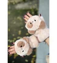 Teddy Bear Tasarım İçi Kürk Kapağı Düğmeli Premium Peluş Eldiven (Bej)
