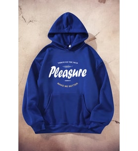 Pleasure Baskılı Oversize Sweatshirt (Mavi)