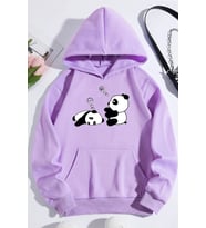 Unisex Panda Baskılı Oversize Sweatshirt (Lila)