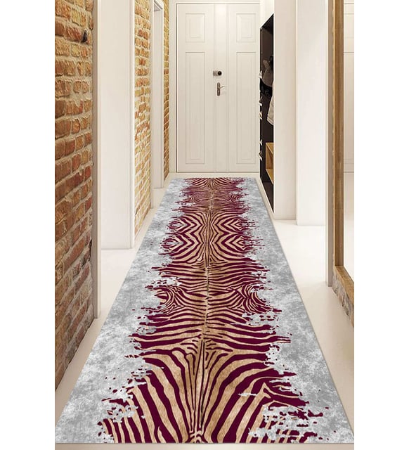 Dijital Baskılı Kaymaz Taban Yıkanabilir Modern Yolluk Ve Koridor Halısı NDU-HT-1101 (Bordo)