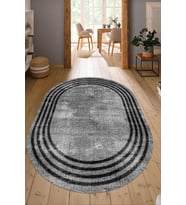 Dijital Baskılı Kaymaz Taban Yıkanabilir Oval Salon Halısı Mutfak Halısı Yolluk NDO-HT-487 (Siyah)