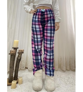 Kadın Polar Pijama Altı Kışlık Lastikli Bel Tek Alt (Pembe-Mavi)
