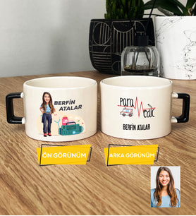 Kişiye Özel Karikatürlü Paramedik Hediye Lüks Fincan Kadın Paramediğe Tıp Bayramı Hediyesi (Siyah)