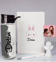 Kişiye Özel Defter Kalem Matara Ve Fotoğraflı Notluk Seti 93570 (Beyaz)