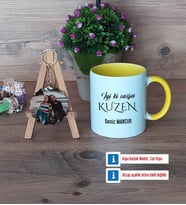 Kuzene Hediye Kupa Bardak Beyaz ve Fotoğraflı Ahşap Anahtarlık Hediye (Model 7)