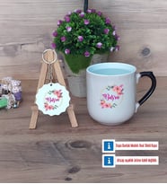 İsme Özel Kupa Bardak Kırmızı ve Ahşap Anahtarlık Hediye (Model 9)