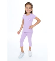 Toontoy Kız Çocuk Varaklı Kalp Baskılı Kaprili Takım (Lila)