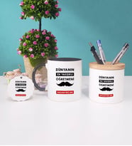 Dünyanın En Yakışıklı Öğretmeni Kupa Bardak Kırmızı Kalemlik ve Anahtarlık (Model 6)