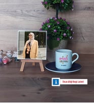 Din Kültürü Öğretmeni Fotoğraflı Dekoratif Taş, Ahşap Altlıklı Türk Kahvesi Fincanı Hediye (Model 4)