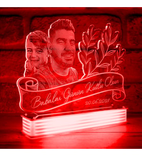 Kişiye Özel Babaya Hediye, Resimli Led Lamba (Kırmızı)