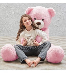 SOLEMIA - Papyonlu Sevimli Büyük Peluş Ayıcık, 130 cm - % 100 YERLİ, Premium Kalite (Pembe)