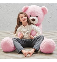 SOLEMIA - Papyonlu Sevimli Büyük Peluş Ayıcık, 130 cm - % 100 YERLİ, Premium Kalite (Pembe)