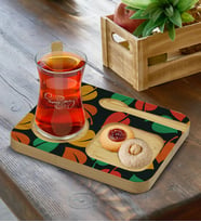 BK Gift Kişiye Özel Doğal Ahşap Kaşıklı Sunum Tabağı ve Heybeli Çay Bardağı Hediye Seti, Ev Hediyesi, Arkadaşa Hediye, Anneye Hediye, Doğum Günü Hediyesi (Model 9)
