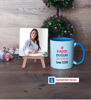 Kadın Doğum Uzmanı Fotoğraflı Dekoratif Taş, Kupa Bardak Beyaz Hediye (Model 4)