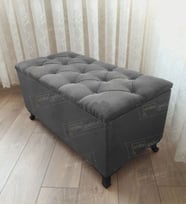 Lüks Sandıklı Kapitoneli Ayakucu Puf Bench 90 cm Siyah Ayak (Antrasit)