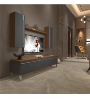 Decoraktiv Eko 5D Mdf Std Krom Ayaklı Tv Ünitesi Tv Sehpası - Beyaz - Pera (Antrasit - Ceviz)
