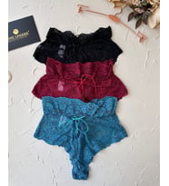 Intive Babe Dantelli Arkası Bağlama Detaylı Yüksek Bel Brazilian Tanga (Mavi)