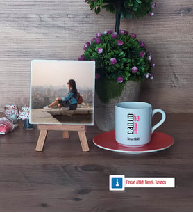 Halaya Hediye Fotoğraflı Dekoratif Taş, Ahşap Altlıklı Türk Kahvesi Fincanı Hediye (Model 8)