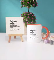 Öğretmen Kupa Bardak Lacivert Dekoratif Taş Baskı (Model 6)