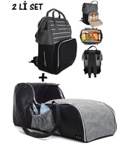 Portbebe Ana Kucağı Puset Bebek Taşıma + Anne Bebek Bakım Çantası 2 li Set (Beyaz-Gri)