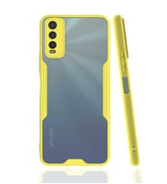 Vivo Y20S Kılıf Kamera Korumalı Arkası Şeffaf Silikon (Sarı)