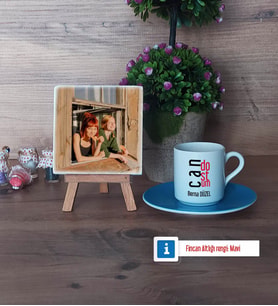 Arkadaşa Hediye Fotoğraflı Dekoratif Taş, Ahşap Altlıklı Türk Kahvesi Fincanı Hediye (Model 5)