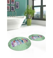 EVDEYA Dijital Yıkanabilir Renkli Etnik Yaprak Desen İkili Banyo Yuvarlak Klozet Takımı, YKLOZET-25-GRİ, (Yeşil)