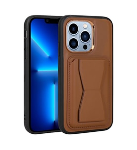 Uyumlu Model Apple iPhone 12 Pro Kılıf ?Pu Deri Kartlıklı Standlı Kapak (KAHVE)