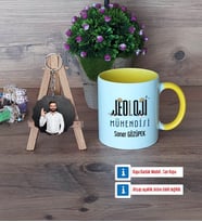 Jeoloji Mühendisi Kupa Bardak Beyaz ve Fotoğraflı Ahşap Anahtarlık Hediye (Model 7)