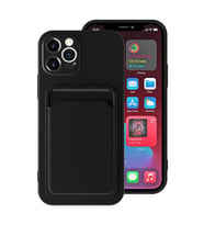 iPhone 12 Pro Max Kılıf ​​Kartlıklı Silikon Dikişli Deri Görünüm (Siyah)