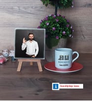 Jeoloji Mühendisi Fotoğraflı Dekoratif Taş, Ahşap Altlıklı Türk Kahvesi Fincanı Hediye (Model 8)