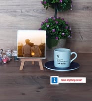 Eşe Hediye Fotoğraflı Dekoratif Taş, Ahşap Altlıklı Türk Kahvesi Fincanı Hediye (Model 4)