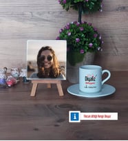 Diyaliz Teknisyeni Fotoğraflı Dekoratif Taş, Ahşap Altlıklı Türk Kahvesi Fincanı Hediye Diyaliz Teknisyenine Hediye (Model 2)