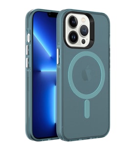 Apple iPhone 13 Pro Max Kılıf Zore Magsafe Şarj Özellikli Buzlu Transparan C-Pro Sert Kılıf (Yeşil)