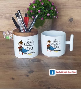 Kadın Öğretmene Hediye Kalemlik, Kupa Bardak T Kişiye Özel Hediye (Model 1)