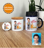 Kişiye Özel Karikatürlü İnşaat Mühendisi Hediye Seti Kupa Bardak, Kalemlik, Anahtarlık Erkek İnşaat Mühendisine Mühendisler Günü Hediyesi (Lacivert)
