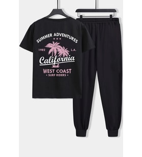Unisex California Baskılı 2'li Eşofman Takımı (Siyah)