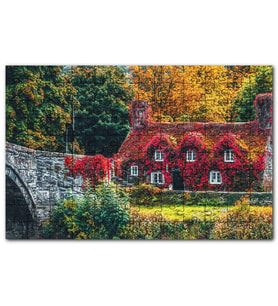 Cakapuzzle Nehir Köprüsü Sonbahar Renkleriyle Kaplı Ev Puzzle Yapboz MDF (Ahşap) (255 Parça)