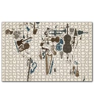 Cakapuzzle Enstrümanlardan Oluşan Dünya Haritası  Puzzle Yapboz MDF (Ahşap) (1000 Parça)