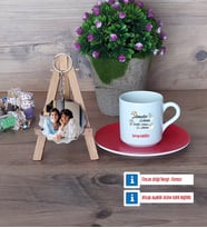 Anneler Günü Hediyesi Türk Kahvesi Fincanı Ahşap Altlıklı ve Fotoğraflı Ahşap Anahtarlık Hediye (Model 3)