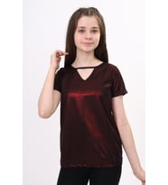 Kız Çocuk Kum Varaklı Tişört (Bordo)