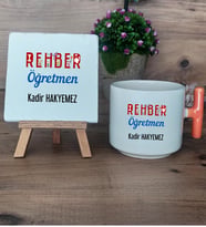 Rehber Öğretmeni Hediye Seti Kupa Bardak T Kulplu ve Dekoratif Taş Öğretmenler Günü Hediyesi (Model 7)