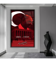 Metal Çerçeveli Atatürk Cam Tablo (Siyah)