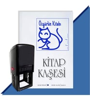 Kişiye Özel  Çizim Kedi 5 Tarihli Kitap Kaşesi (Mavi)